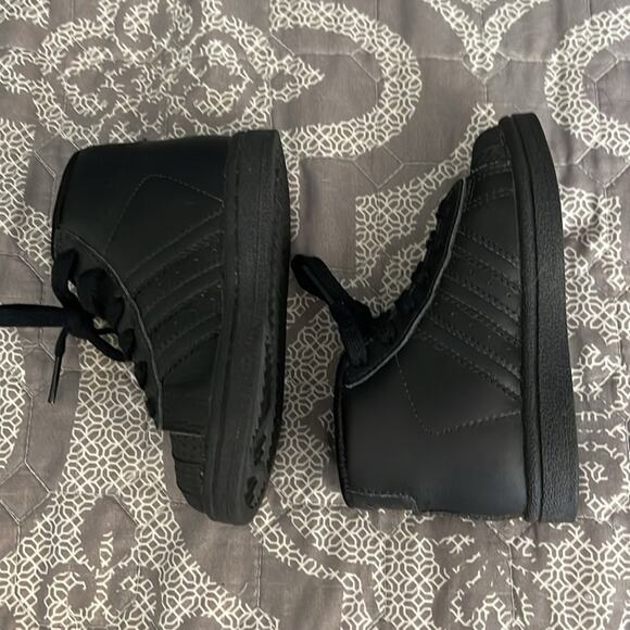 ADIDAS Black Leather Shell Toe High Rise 3 Stripe Sneakers Size 6 - Picture 4 of 6